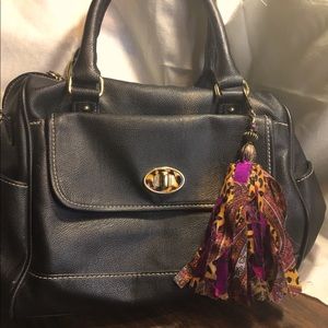 Silk tassel purse charm cheetah and purple antique gold pendant NWT